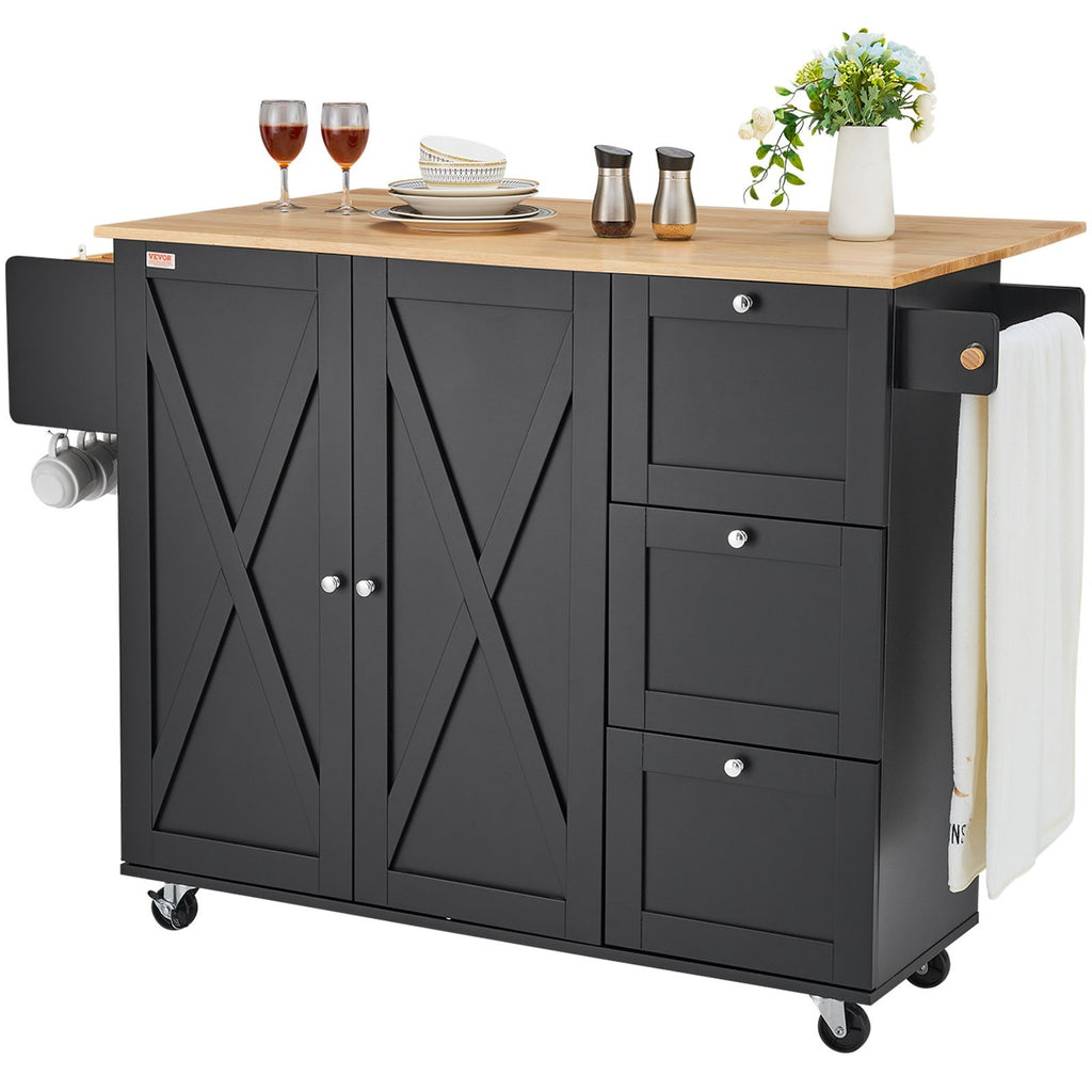 Kitchen Island Cart Rolling Storage Cabinet On Wheel With Drawer & Shelves