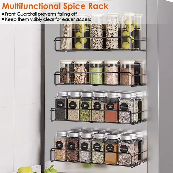4Pack Strong Magnetic Spice Rack Organizer Fridge Storage Shelf For Jars Seasoning Tins Utensils Space Saver Holder For Refrigerator Microwave