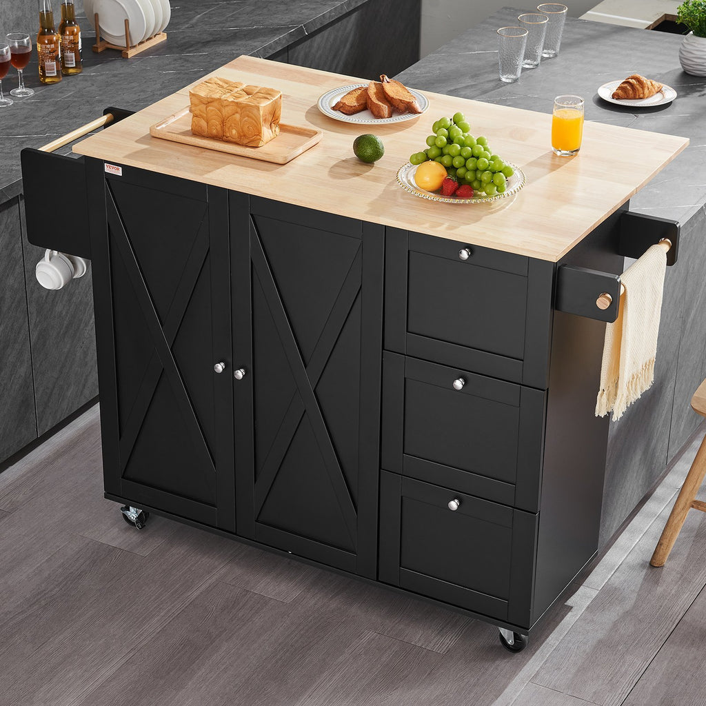 Kitchen Island Cart Rolling Storage Cabinet On Wheel With Drawer & Shelves